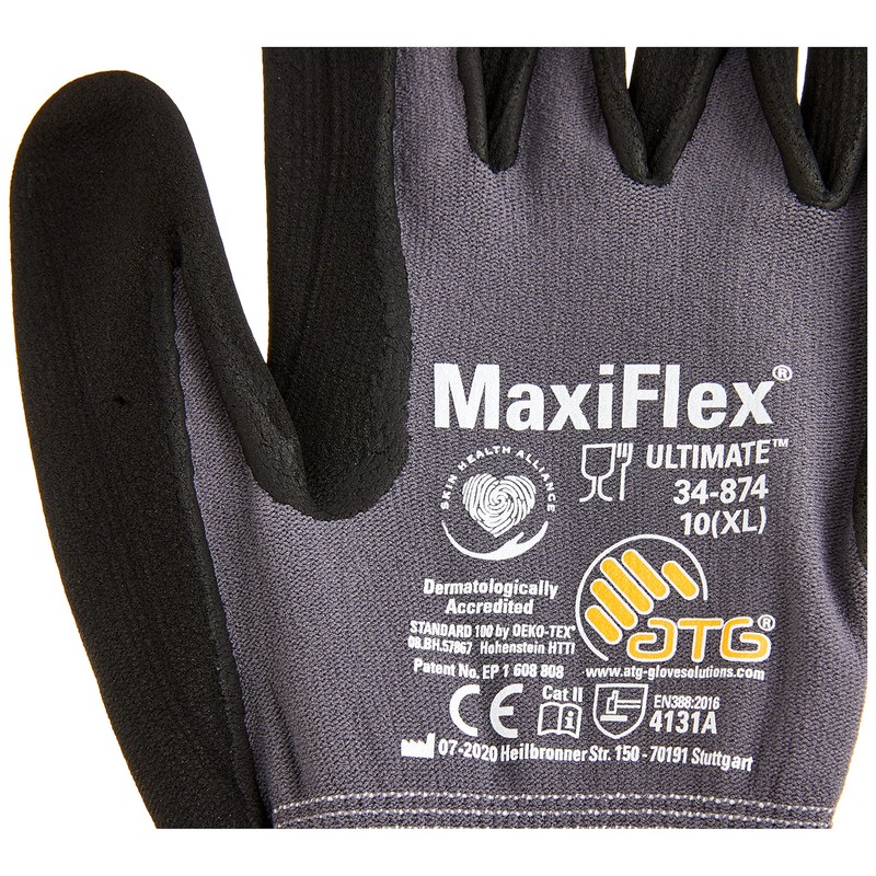 ATG 34-874 MaxiFlex® Ultimate Protective Gloves, Size 10, Black, EN388