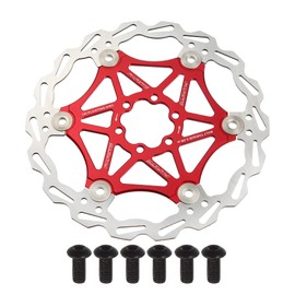 X AUTOHAUX 180mm Bike Floating Disc Brake Rotor Stainless Steel Bicycle Rotor with 6 Bolts Screws for Road Mountain Bike BMX MTB Silver Tone Red
