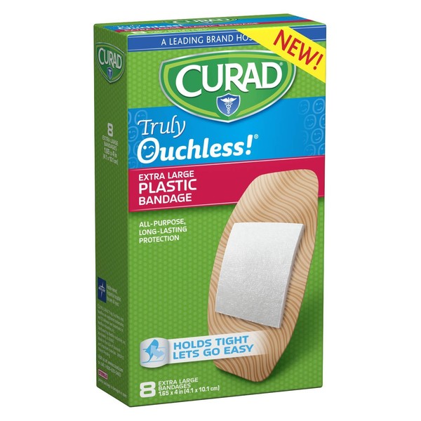 Curad Truly Ouchless Plastic Bandages, X-Large, 8 Count