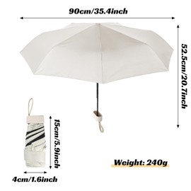 heavenlife Mini Folding Travel Umbrella, UPF50+ UV Compact Umbrella, Small Pocket Umbrella, Rain and Sun Umbrella 5 Ribs, Windproof Strong, Lightweight for Women Girls Handbag Size (Apricot)