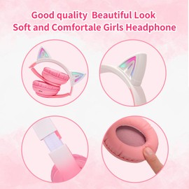 Cat Ear Headphones, Tokani Kids Bluetooth Headphone with Microphone,Foldable Comfortable and Adjustable Wireless/Wire Over Ear Headset for Girls Teenagers and Adults(Pink)
