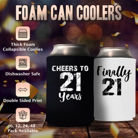 Veracco Finally 21 Cheers to 21 Years Twenty First Can Coolie Holder 21st Birthday Gift Party Favors Decorations (Black/White, 12)
