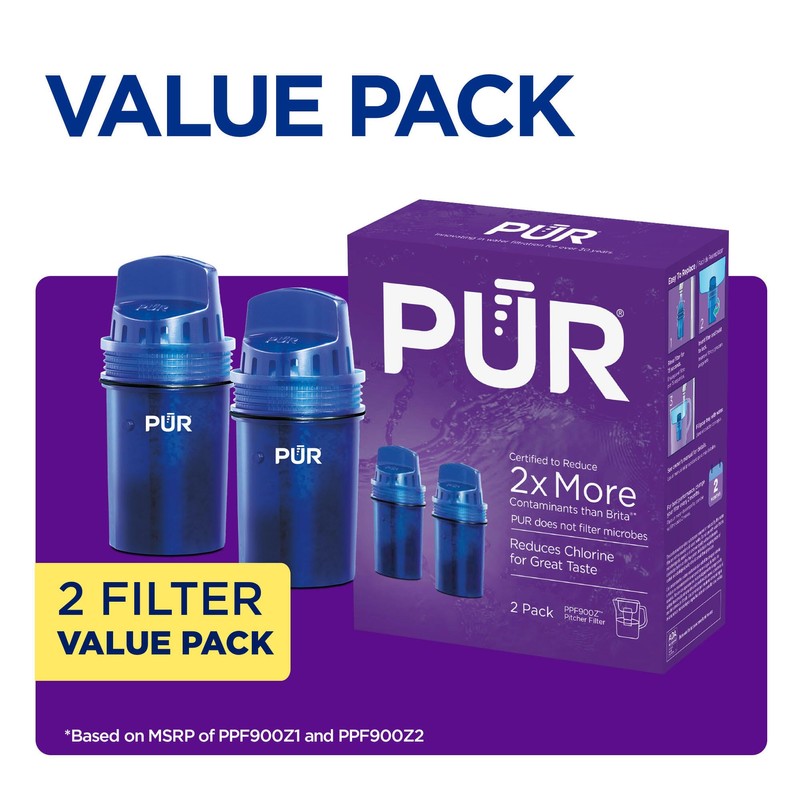 PUR Water Pitcher & Dispenser Replacement Filter 2-Pack, Genuine PUR