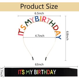 Birthday Crowns, Sash & Headband Set - Princess Tiara, Sweet Happy Birthday Accessories for Women Girls Party