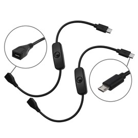 HomeSpot 2 Pack Micro USB Cable with Power Switch Raspberry Pi USB 2.0 Short Micro-USB Charger with Click Push Button