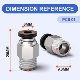 Bwintech Pack of 12 6 mm Hose AD x 1/8 Inch BSP Male Thread, Straight Connector, Pneumatic Connection, PC6-01 Quick Release Air Line Adapter