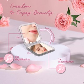 拡大鏡 コンパクトミラー 雪の結晶 エレガント コンパクト ポケット ミニ メイクアップミラー 両面 1倍/15倍拡大 コスメティックミラー 手持ちポータブル 旅行やハンドバッグ用 パープル