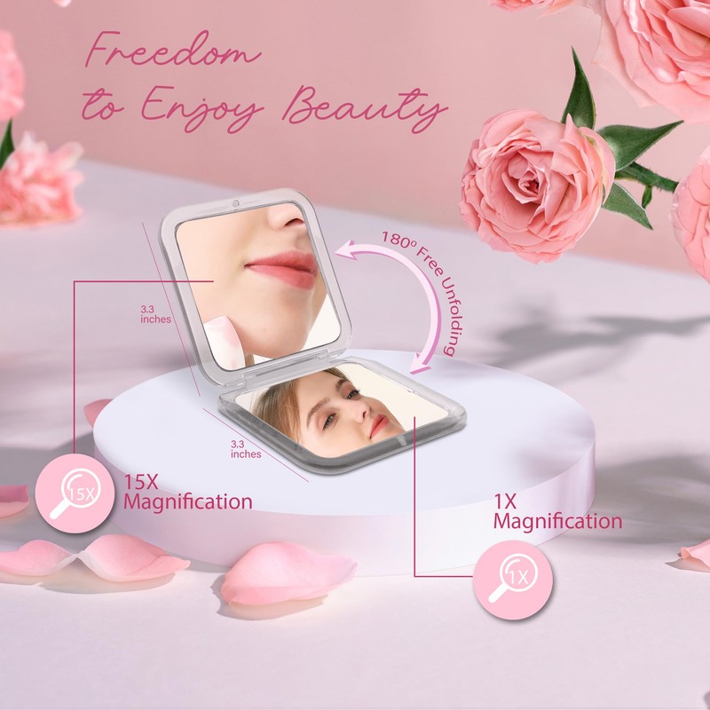 拡大鏡 コンパクトミラー 雪の結晶 エレガント コンパクト ポケット ミニ メイクアップミラー 両面 1倍/15倍拡大