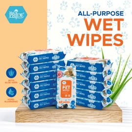 MED PRIDE Hypoallergenic Animal Wipes for Cats Bathing and Cleaning Fur, Extra Soft, Alcohol and Paraben Free, Aloe Vera Enriched (Pack of 60)