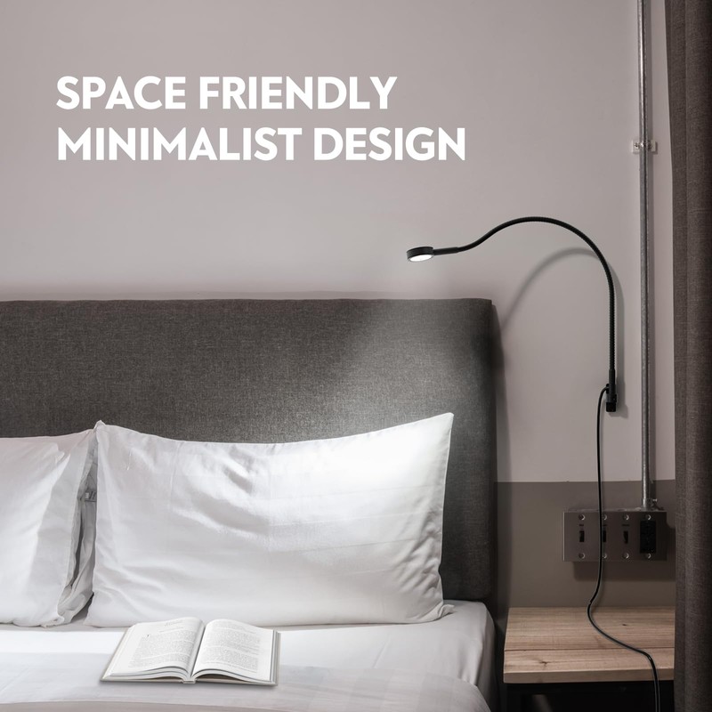 acegoo Minimalist Bedside LED Reading Light, Wall/Wooden Headboard Mounted Flexible