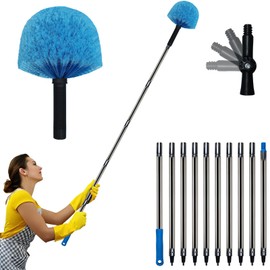 20+Ft High Reach Cobweb Duster with 3-12ft Sturdy Detachable Pole, Lightweight Spider Web Cleaner Cobweb Brush with Universal Joint for Indoor & Outdoor Cleaning – Soft, Elastic Bristles (12 Feet)