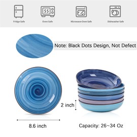 Selamica Ceramic Pasta Bowls Set 34 OZ, Large Salad Bowl 8.6 Inch Deep Plates for Pasta Soup, Microwave & Dishwasher Safe, Set of 6, Gradient Blue