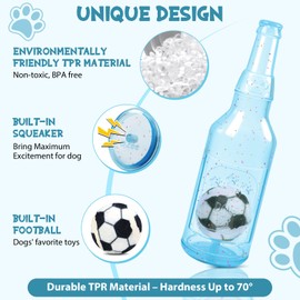 Shepinsky Indestructible Dog Chew Toys with Squeaker and Football Inside, Durable Puppy Toys for Small Medium Dogs, Perfect for Playtime, Training, Birthday (Soccerbottle Green+Blue, S)