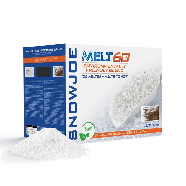 Snow Joe MELT60EB-BOX 60-Lb Premium Environmentally-Friendly Blend Ice Melter w/CMA and Scoop, Pound Box, White