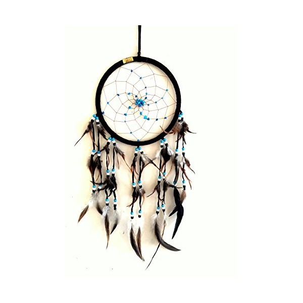Dream Catcher Dreamcatcher - Black Suede with Turquoise Stone - Handmade, Large Size - 28" Long x 9" Diameter - OMA Brand (Black)