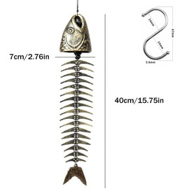 Fish Windchime,Fish Skeleton Windchime,Fish Bone Cast Iron Wind Chimes Vintage Metal Wind Chimes Outdoor Soothing Melody for Garden Home Yard Porch Hanging Decor (Bronze)