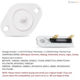 8577274 Dryer Thermistor and 3392519 Dryer Thermal Fuse by Seentech - Exact Fit for Whirlpool Kenmore May-tag Inglis - Replace 8577274 3390292 3406294 3976615 772546 AP3919451 AP601351 (Pack 1)