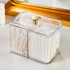 RANNYOZIO Qtips Holder Dispenser 3 Compartments Cotton Ball Holder Cotton Swabs Holder Organizer Acrylic Bathroom Container with Lid for Cotton Swab Pads Cosmetics(Clear)