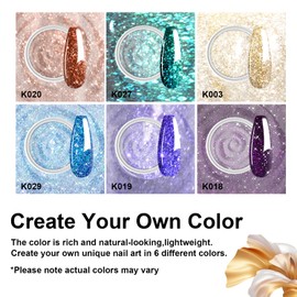 Eodci 12 Pcs Dip Powder Nail Kit Starter, 6 Colors Glitter Blue Starry Green Sparkle Purple Dipping Powder Kit with Base & Top Coat, Nail Art Dip Manicure Kits for Women