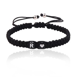 Initial A-Z Armband mit Buchstaben und Herz, Partnerarmband Geflochtenes Band verstellbarer Kette Seilarmband, Paar Geschenk für Frauen und Männer (R)