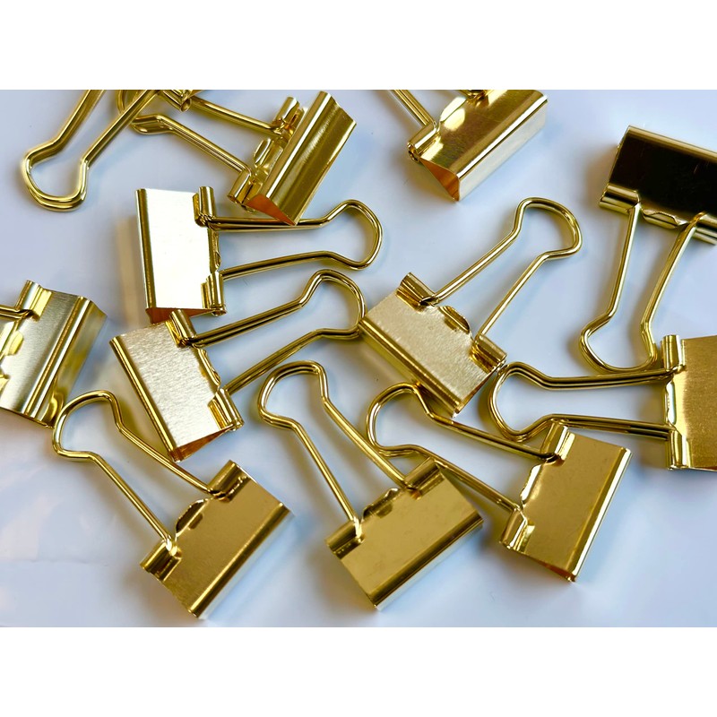 15mm Gold Metal Binder Foldback Clips Bulldog/Paper Clips/Binder Clips File