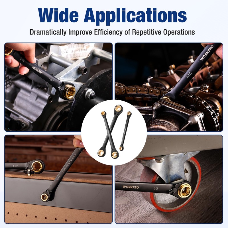 WORKPRO 4-in-1 Reversible Ratcheting Wrench Set, Anti Slip SAE Wrench