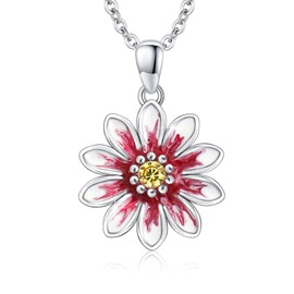 ZIPPICE Daisy Necklace 925 Sterling Silver Daisy Necklace Deep Blonde Birthstone Daisy Necklace Oil Dripping Dye Violet-White Gradient Flower Necklace Jewellery Gifts For Women
