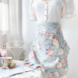 Waitress Apron - Floral Waitress Apron, Maid Apron, Waterproof Half-length Apron With Pocket, Waist Apron With Pockets, Apron Maid, Ladies Waist Apron, Green Waist Skirt For Household Restaurant Work