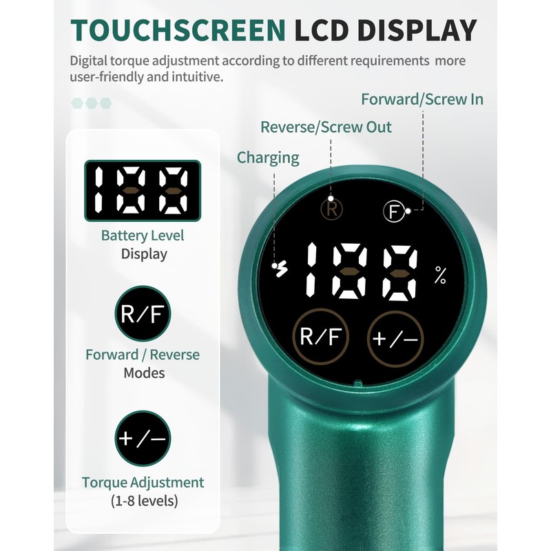 WorkBless Cordless Screwdriver, 3.7V Electric Screwdriver with LCD Touchscreen Display,