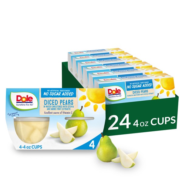 Dole Fruit Bowls Diced Pears No Sugar Added, Back To School, Gluten Free Healthy Snack, 4 Oz (Pack of 24)