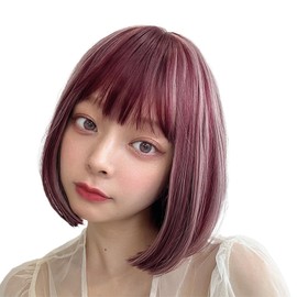 AQUADOL Wg350D5PB-X Wig, Bob, Short, Montblanc Color, Highlight, Full Wig, Blonde Hair, Pink, One Size Fits Most