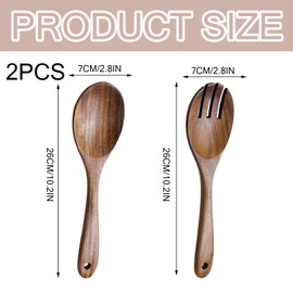 Salad Servers, 2 Pieces Salad Servers Set, 10.2 X 2.8 Inches Wooden Utensils Set Salad Mixing Dinner Fork and Spoon, Salad Tongs, Salad Serving Spoons for Kitchen Cooking Utensil Cutlery Set