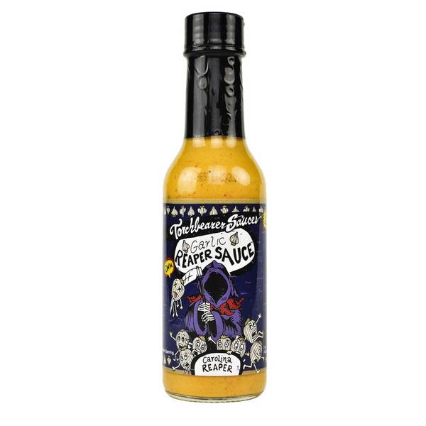 Torchbearer Sauces Garlic Reaper Sauce, 5 ounces - Carolina Reaper Peppers - All Natural, Vegan, Extract-Free, Made in USA and Featured on Hot Ones