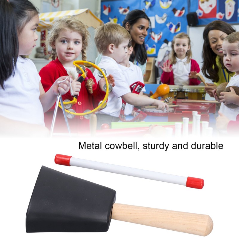 Wooden Handle Steel Cowbell Noise Maker Early Education Percussion Musical