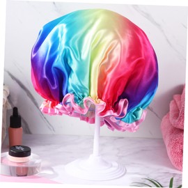 BIUDECO Bath Cap for Curly Hair Women Double-layer Waterproof Travel Shower Cap Elastic Band Large Reusable Spa Gym Accessory