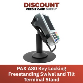 Discount Credit Card Supply DCCStands Pax A80 Key Locking 7" Freestanding Swivel and Tilt Terminal Stand with Round Plate, Black