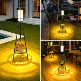 MOLEBIT 38 inch Solar Floor Lamp with Tripod Plant Stands, Waterproof Outdoor Solar Lights for Garden, Porch, Yard, Backyard, Patio (2 Pack)