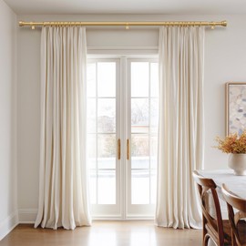 PORTRES Gold Heavy Duty Curtain Rods for Windows 66 to 120 Inches Adjustable Length 1" Diameter Brass Curtain Rod with Modern Decorative Finials for Outdoor Bedroom Kitchen Living Room