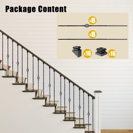Vilstomes Iron Balusters for Staircase, 16 Pack Wrought Iron Balusters, 1/2" Hollow Stair Spindles Stair Balusters, Metal Balusters Spindles for Decks W/ 32 Pack Baluster Shoes