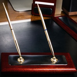Dacasso A8004 Wood & Leather Double Pen Stand Desk Set, Rosewood 9.25 x 4.25 x 9.00