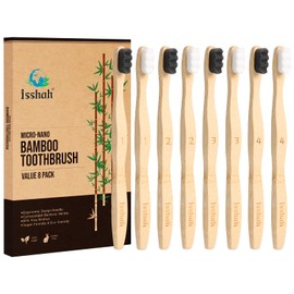 Isshah Extra Soft Bamboo Toothbrush, Micro Nano 20,000 Bristles Toothbrushes for Sensitive Gum, FSC Certified and PETA Approved, Pack of 8