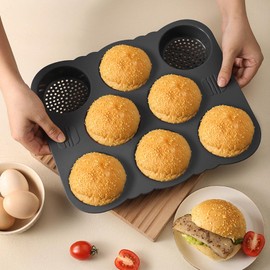 Molde de silicona para panecillos de hamburguesa, moldes antiadherentes para panecillos de hamburguesa de 8 cavidades, molde para hacer pan, molde para hacer bollos