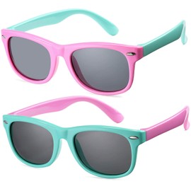 Braylenz Kids Polarized Sunglasses, TR90 Unbreakable Shades Glasses for Boys Girls Age 3-10 (Pink Green+Green Pink)
