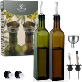 Zulay Kitchen (2 pack 17oz Olive Oil Dispenser Bottle For Kitchen - With 2 Spouts, 2 Removable Corks, 2 Caps, & 1 Funnel - Oil Bottle For Kitchen & Storing Liquids