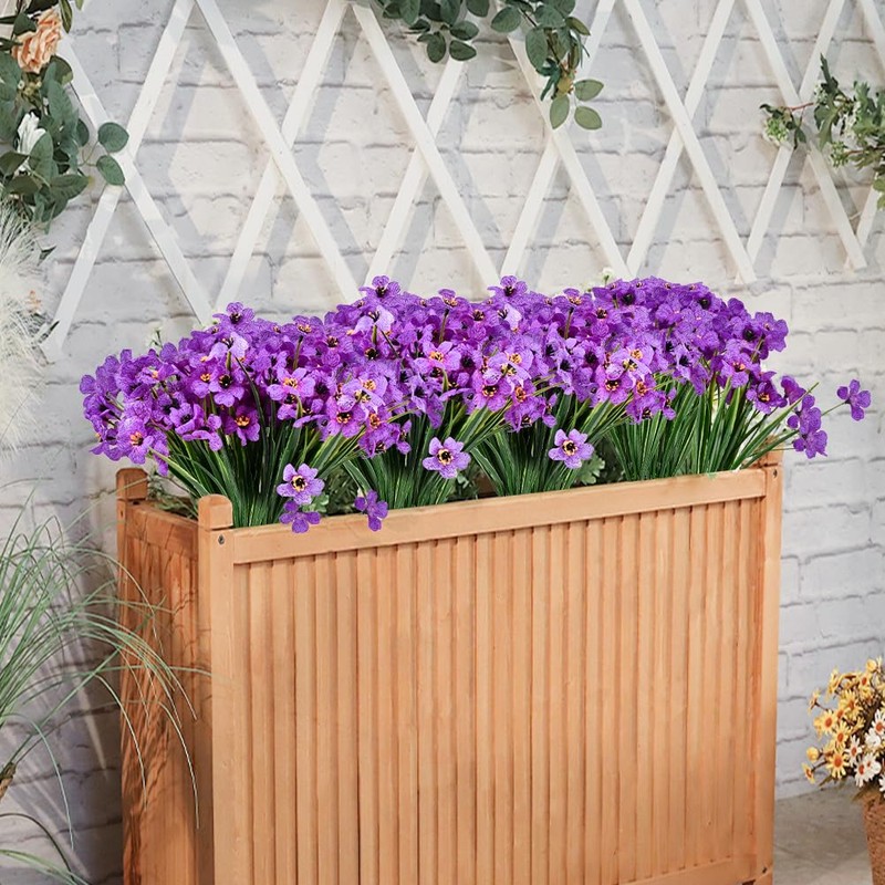 6 Bundles Artificial Violet Flowers, Faux Silk Outdoor Flowers, Purple