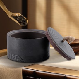 Lbwstellar 16.9 FL Oz Ceramic Coffee Tea Canister, 500ml Retro Kitchen Ceramic Canister, Ceramic Container with Lid for Coffee Bean, Nuts, Black Canisters Sets for the Kitchen, Living Room