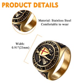 Flonge Men's Saints Michael Ring: Punk Knights Templar Cross Armor Shield Ring Biker Stainless Steel Signet Ring Catholic Medal Amulet Jewelry Gift Gold #8