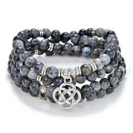 oasymala 108 Mala Meditation Prayer Beads Yoga Bracelet or Necklace with Celtic Knot Charm (Grey Labradorite)