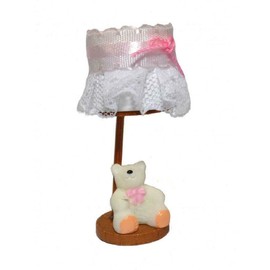 Dollhouse Teddy Bear Bedside Lamp Pink Miniature Nursery Accessory Non Working