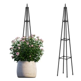 Hsundries 5.2FT Obelisk Trellis for Climbing Plants Outdoor, 16mm Rust-Proof Extra Thickened Plastic-Coated Metal Pipes, Indoor Climbing Support for Potted Plants, Vines, Flowers Stands,Black